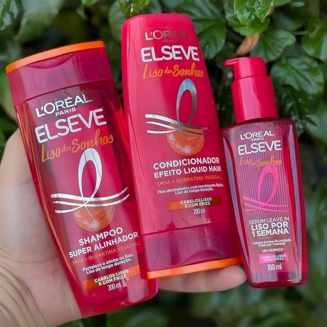 L'Oréal Paris Elseve Liso dos Sonhos Kit Shampoo, Condicionador e Sérum, com Tecnologia Ativada por Calor para um Liso por 1 Semana, Efeito Antifrizz e Barreira Protetora Contra Umidade