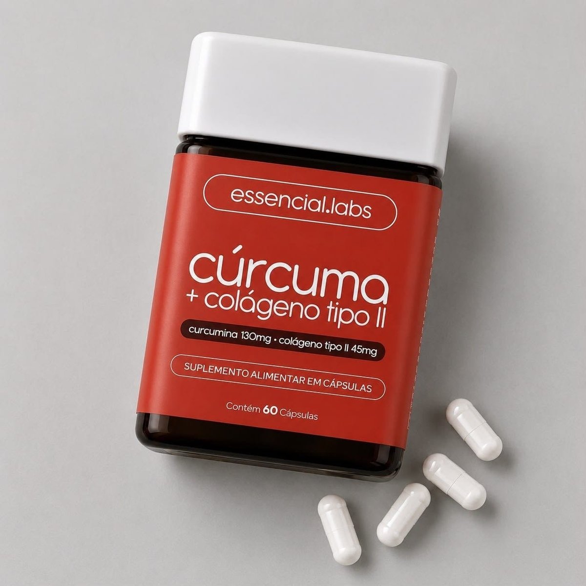 Essencial.Labs Cúrcuma 130mg + Colágeno Tipo II 45mg 60 Cápsulas