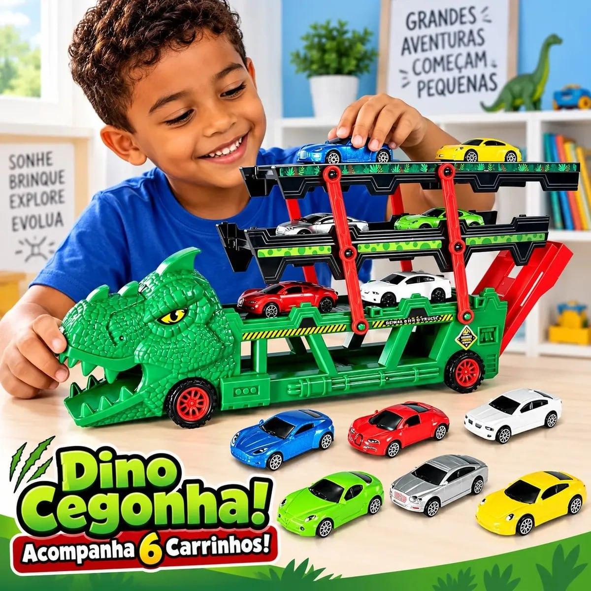 Caminhão Cegonha Lançador Dino Truck Super Pista Dinossauro com 6 Carrinhos