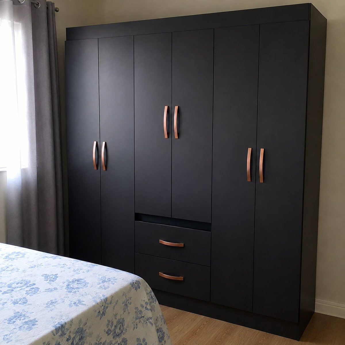 Guarda Roupa Solteiro 6 Portas 2 Gavetas Sidney Doripel Cor Preto