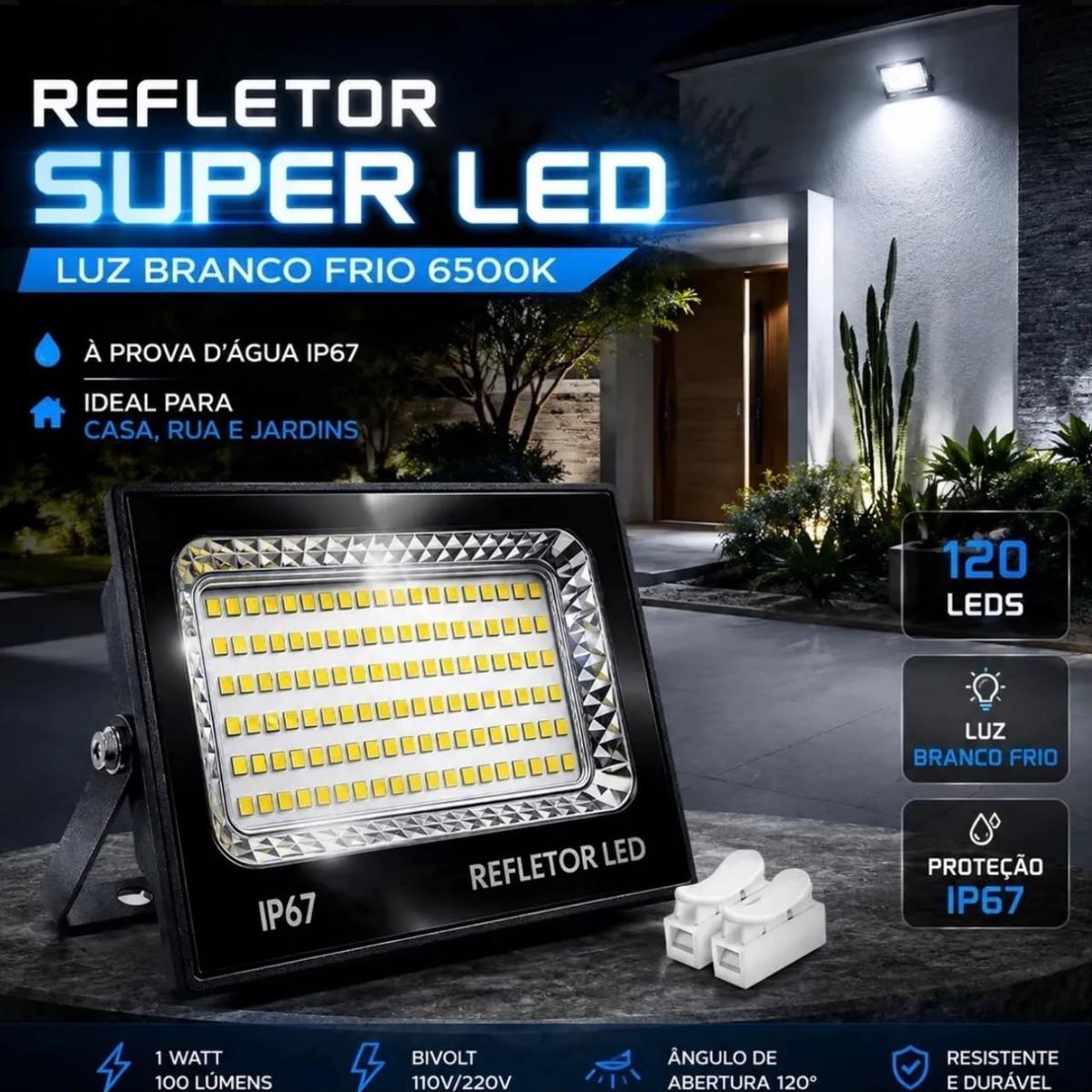 Kit 2 Refletor Super Led 400w Ip67 Holofote Bivolt Prova D'água Branco Frio 6500k Preto