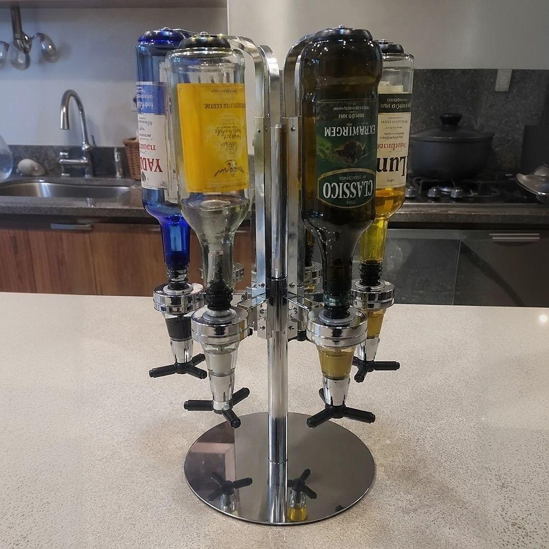 Porta Bebida Giratório 4 Garrafas Dispenser Dosador Inox