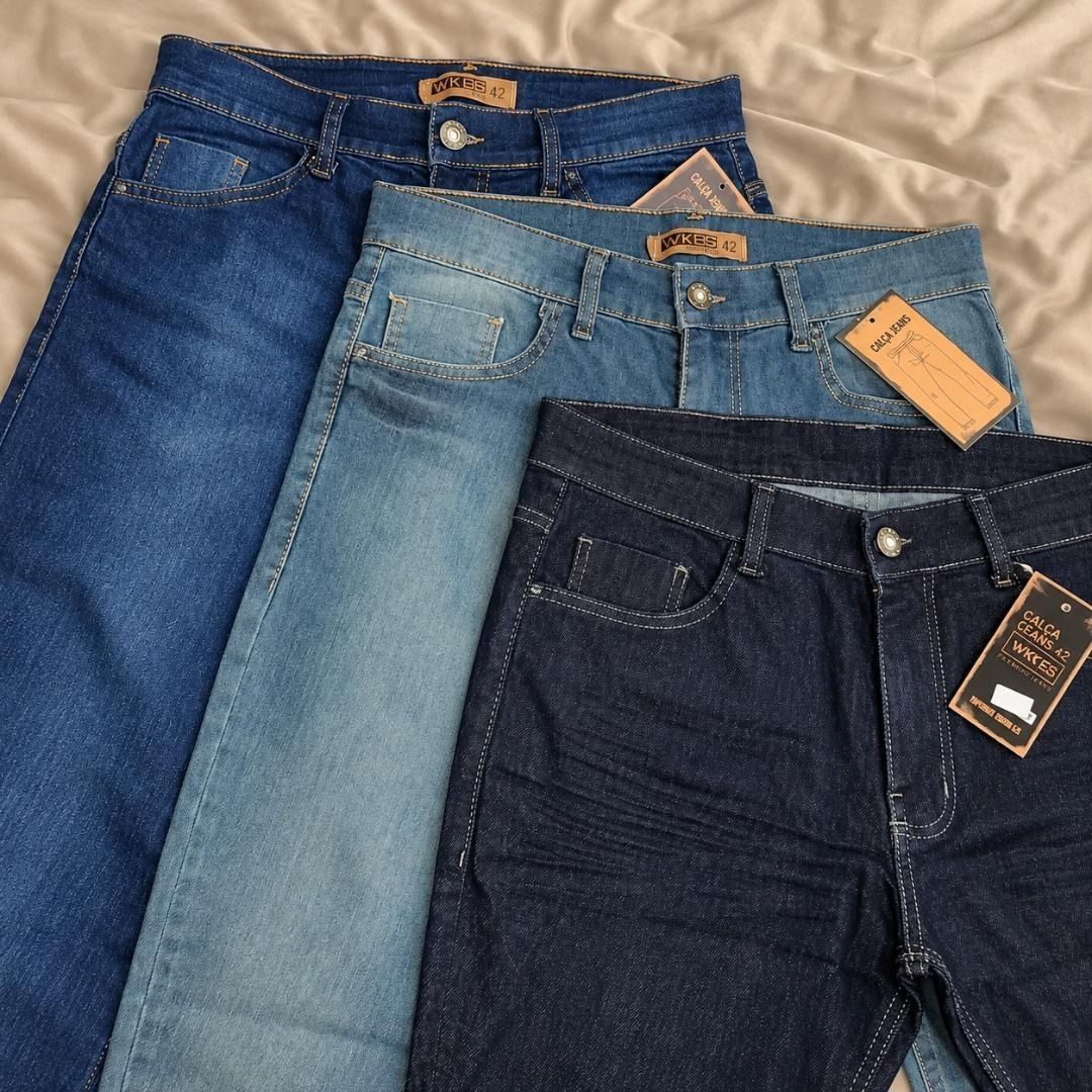 Kit com 3 Calças Jeans Slim Fit Lycra (38 ao 48)