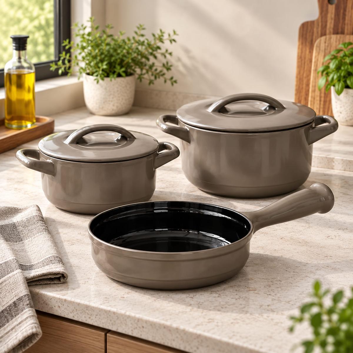 Conjunto de Panelas Cerâmica Duo+ 3 Peças Ceraflame - Sand Gray
