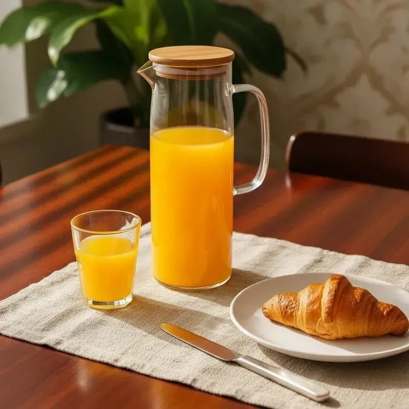 Jarra De Vidro Borossilicato Com Tampa De Bambu 1,5l Suco Transparente Lhp E-commerce