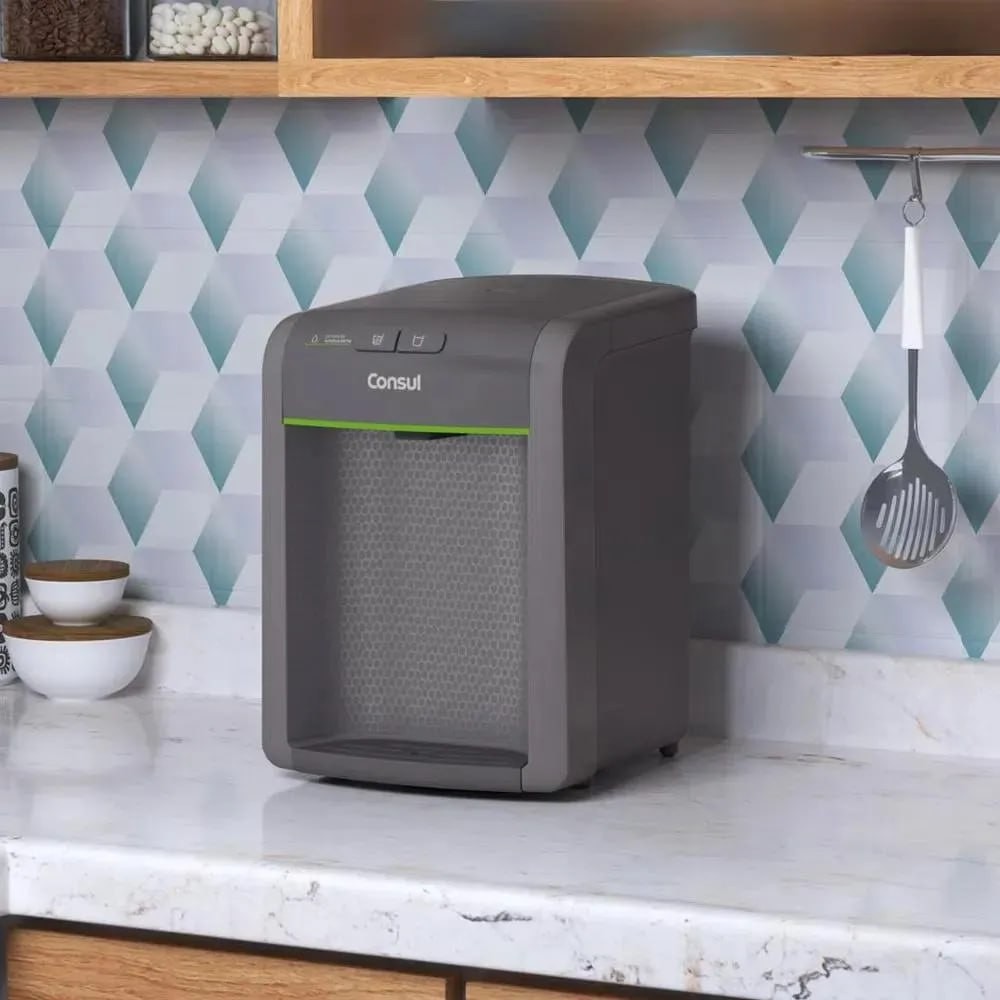 Purificador de água Consul cinza refrigerado com proteção antibactérias CPB34AF