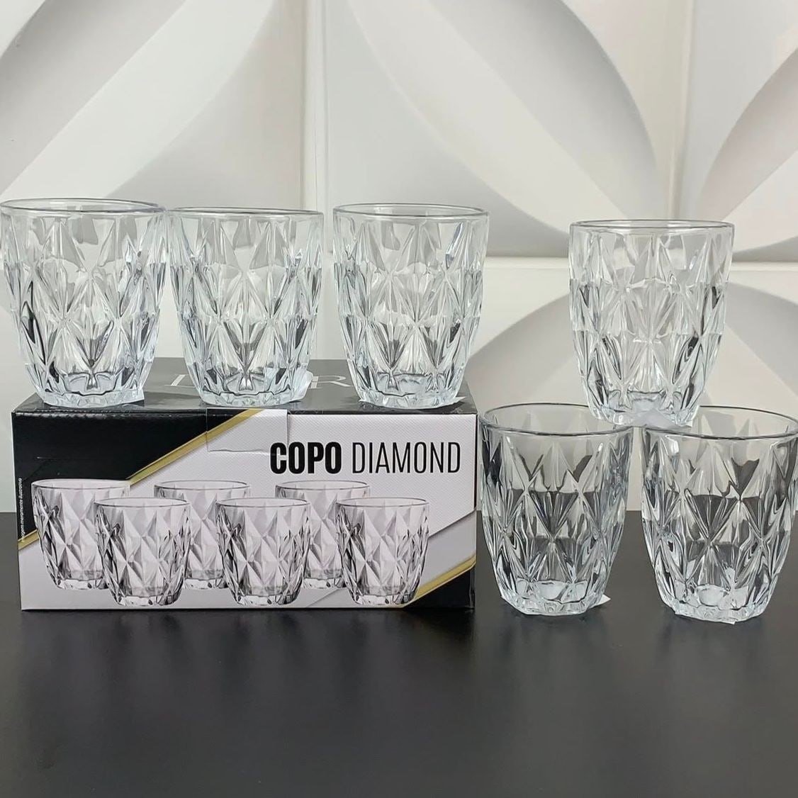 Jogo 6 Copos Vidro Diamante Grosso Resistente Agua 300ml Branco Ms Variedades