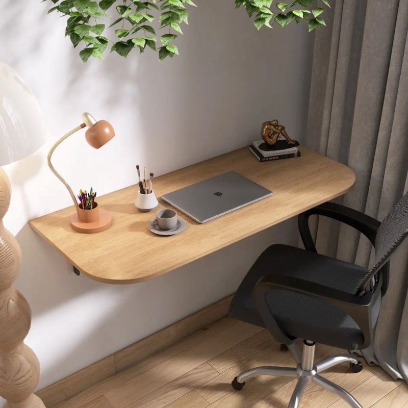 Mesa Dobravel Retratil de Parede Suspensa Borda Redonda