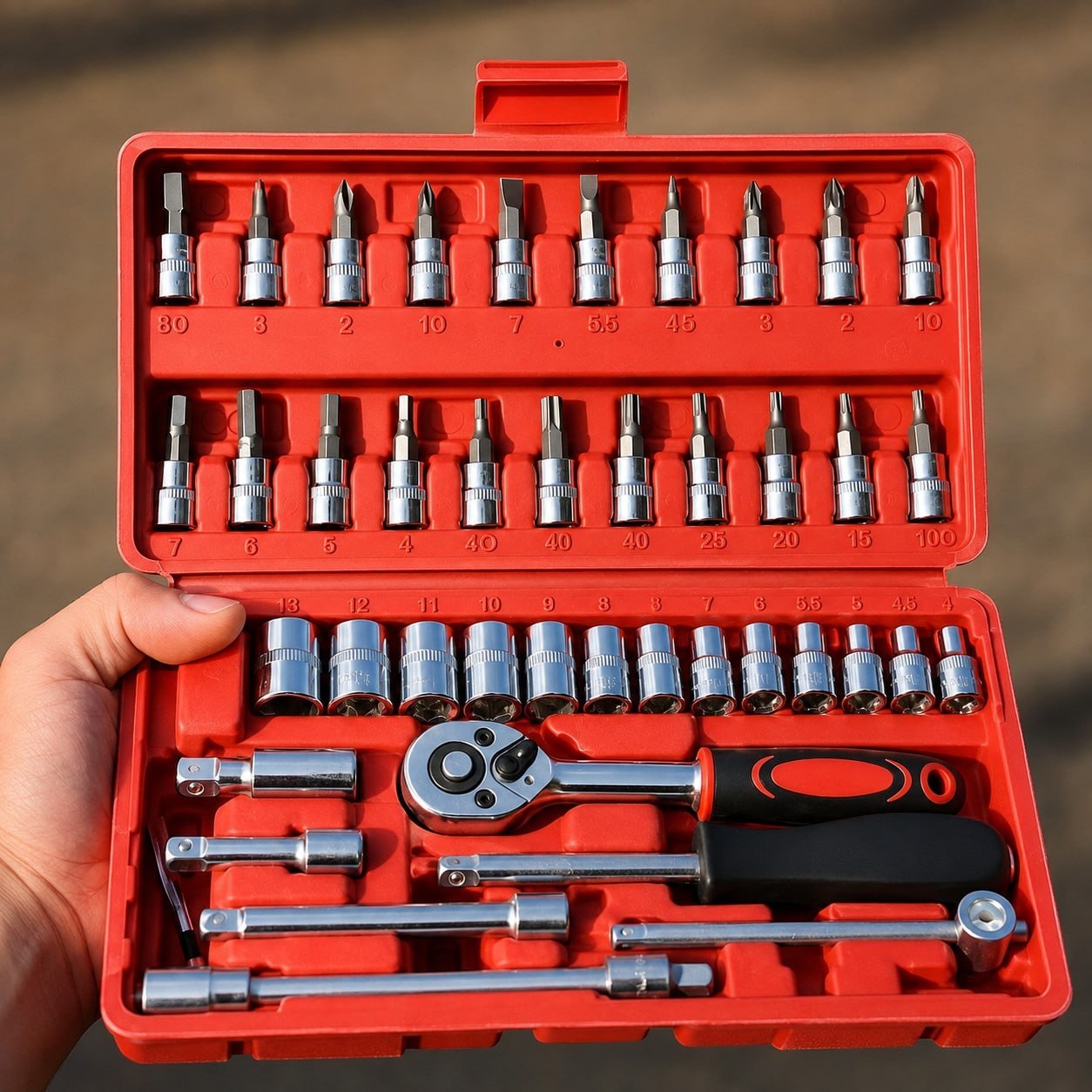 Kit com 46 peças Chaves Jogo Catraca Reversível