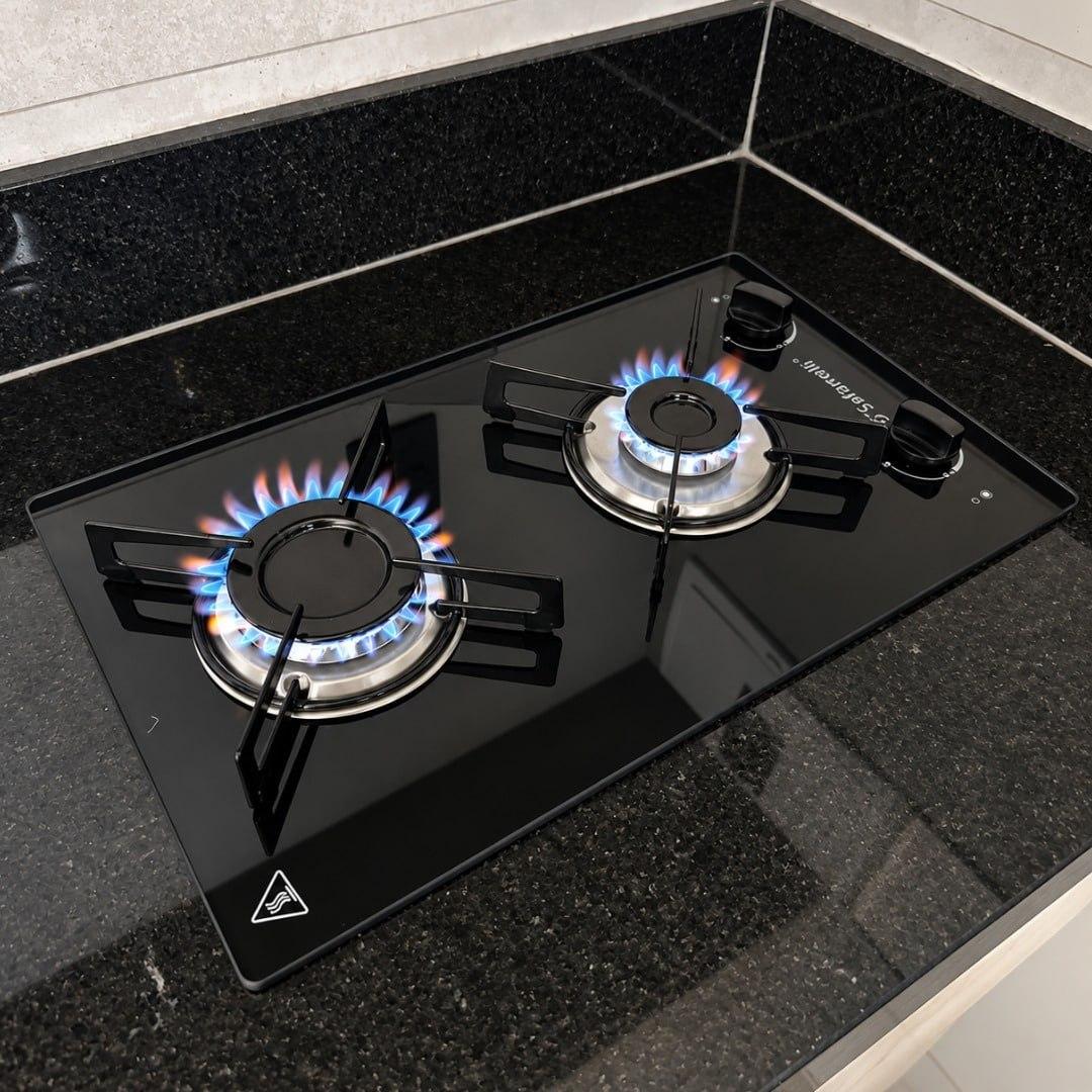 Cooktop Safanelli de Vidro Preto com 2 Bocas para Gás GLP