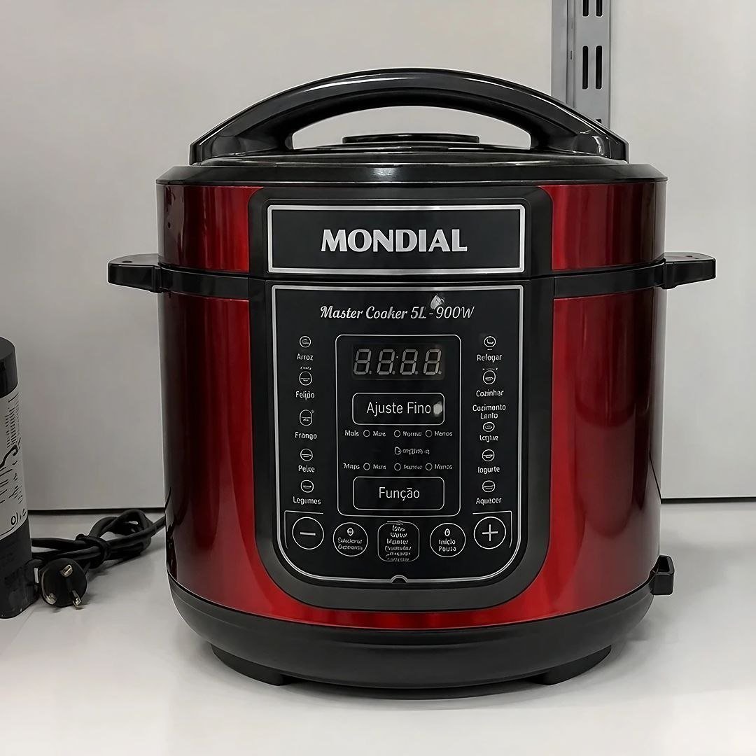 MONDIAL Panela de Pressão Elétrica Digital 5L, Vermelho/Inox, 900W, 220V - PE-39