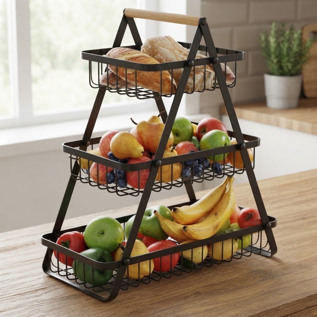 Fruteira De Mesa 3 Andares Cesto De Frutas Legumes Multiuso