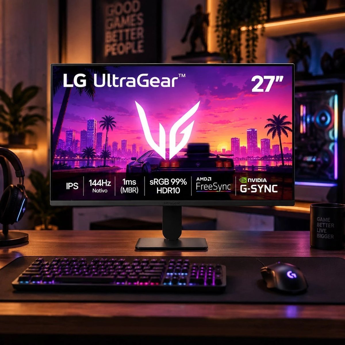 LG UltraGear Monitor Gamer 27" IPS, 144Hz Nativo, 1ms 27G411B