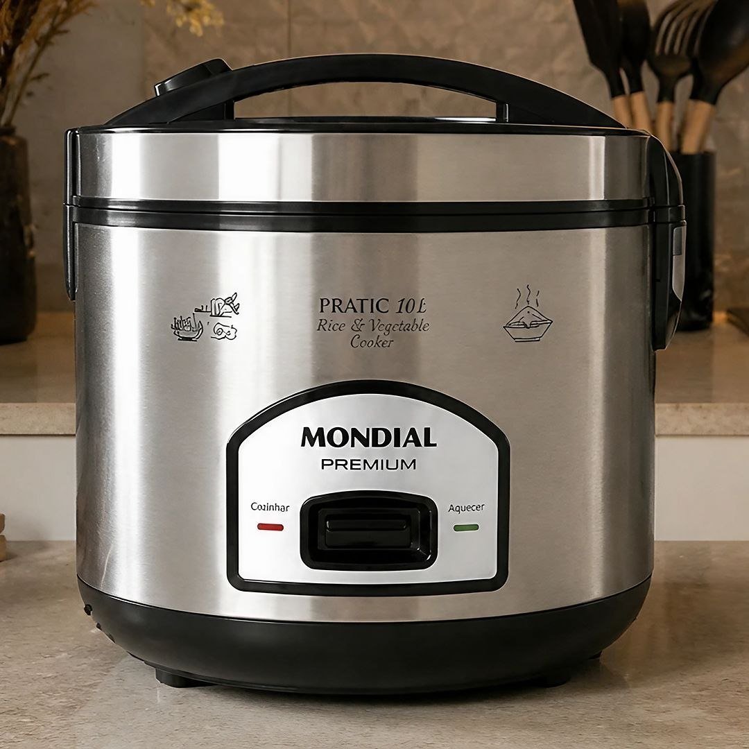 MONDIAL Panela Elétrica de Arroz, Preto/Inox, 700W, 110V - PE-42-10X