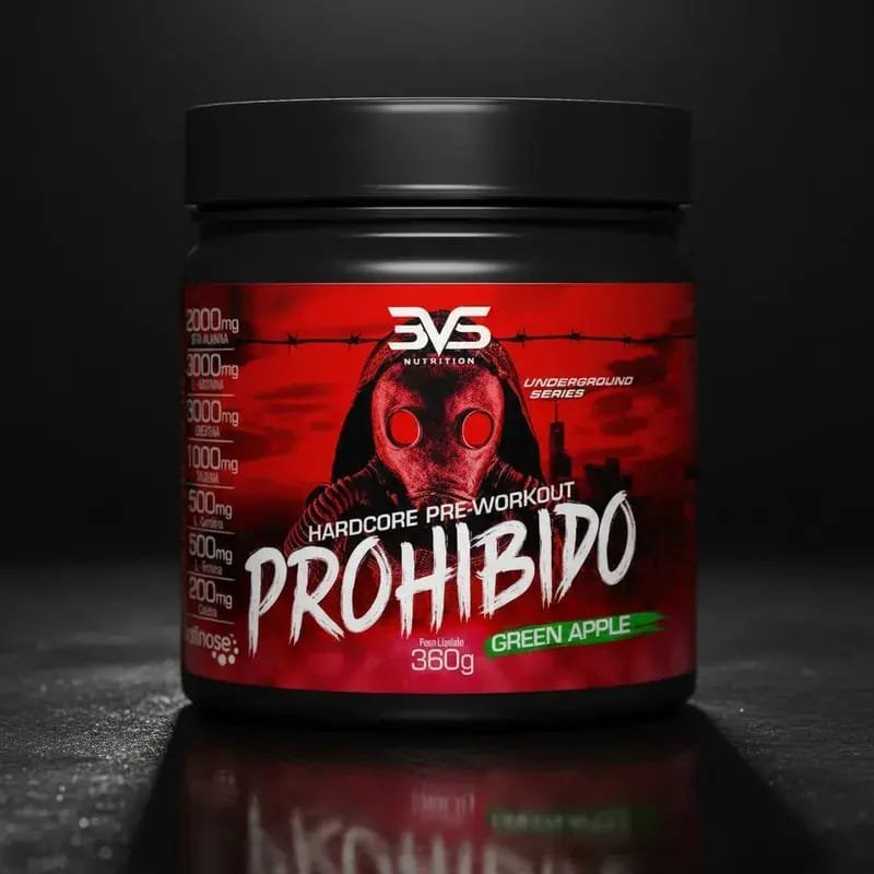 PRÉ TREINO PROHIBIDO 360g - Sabor: Green Apple - Fórmula Exclusiva com 8 ingredientes