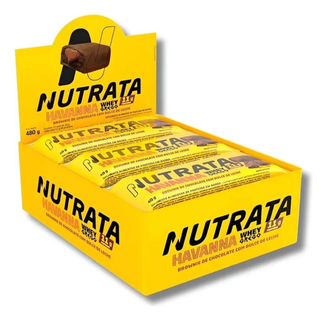 Barra de Proteína Nutrata Whey Grego Havanna de Doce de Leite - Kit 12 Unidades