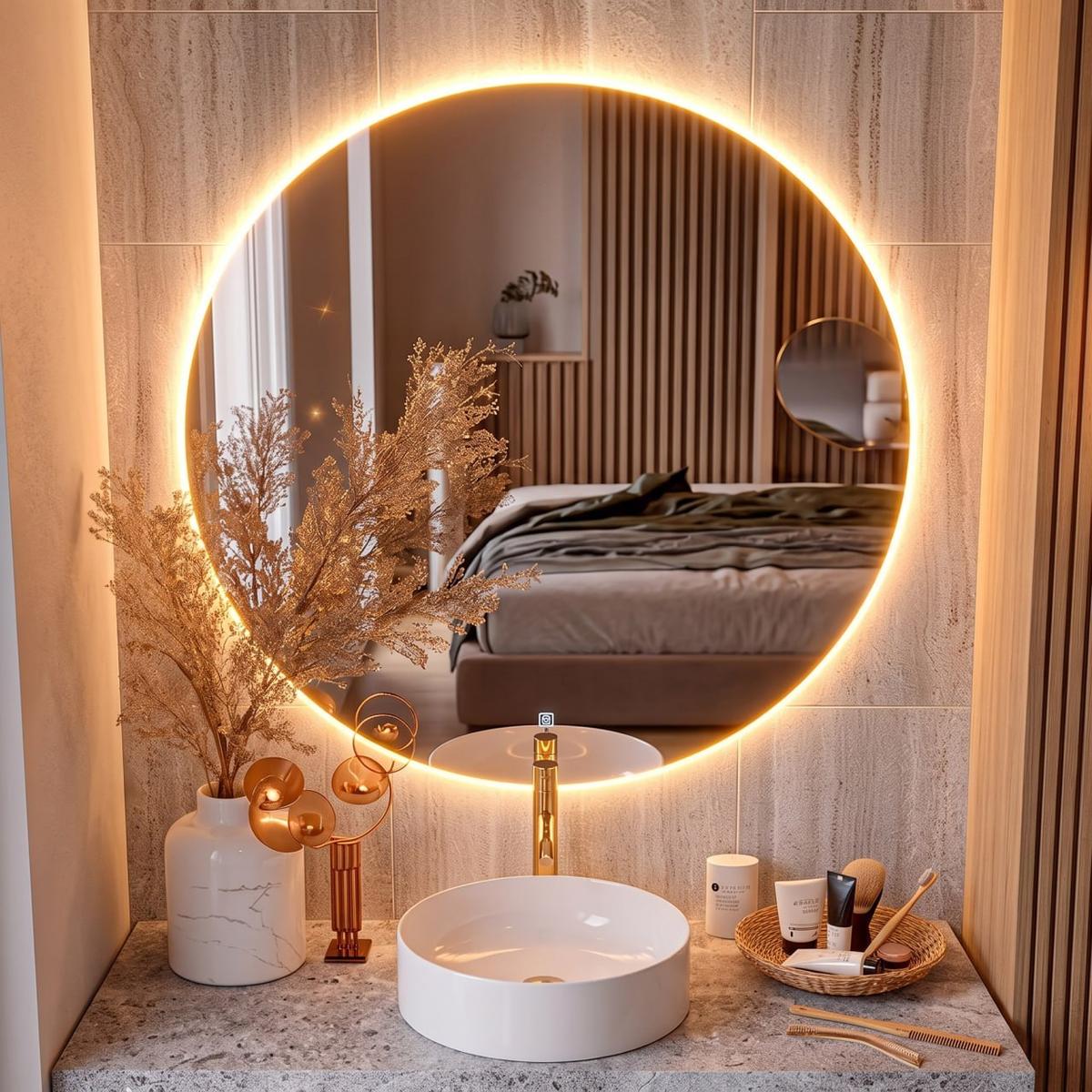Espelho Redondo 60cm C/ Led Para Parede Quarto Banheiro Sala