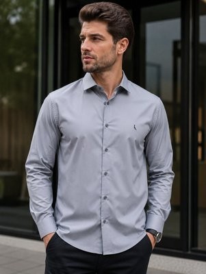 Camisa Ml Prado Reserva Cinza Claro Liso Gg