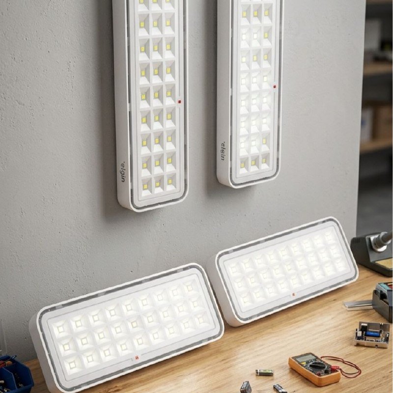 Kit 04 luminárias de emergência 30 leds Elgin 6500k cinza