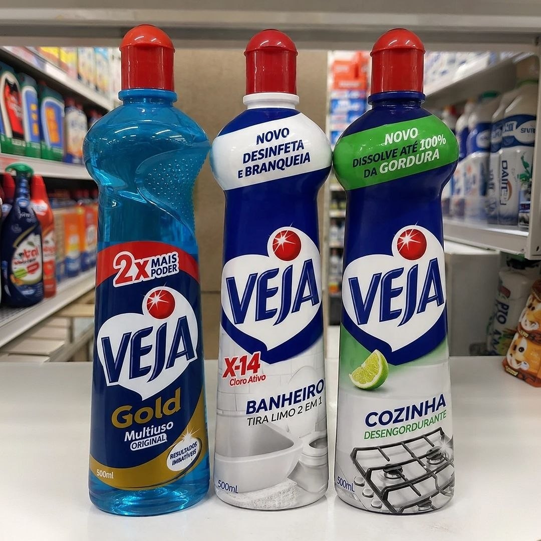 Kit Veja - 1 Limpadores Multiuso Original 500ml + 1 Limpador Cozinha Desengordurante Limão 500ml + 1 Limpador Banheiro Tira Limo 500m