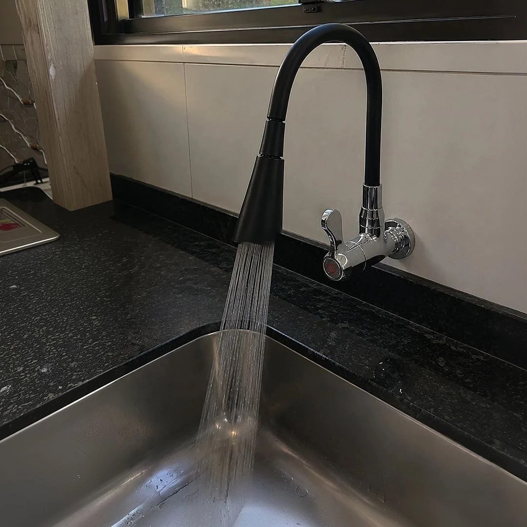 Torneira Gourmet Cozinha Pia Flexível Móvel 2 Jatos Parede Cor Preto