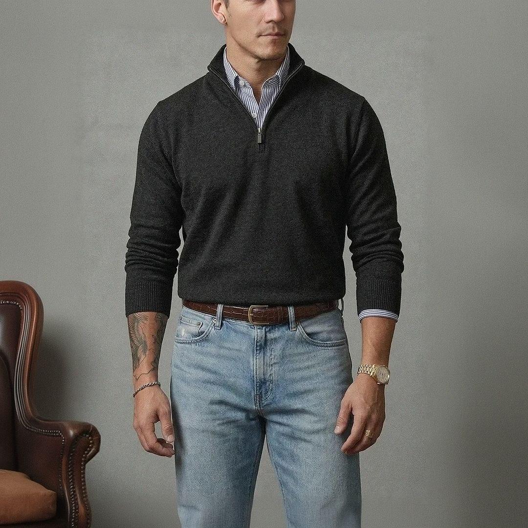 Suéter Masculino Zíper Gola Alta Old Money (5 cores)