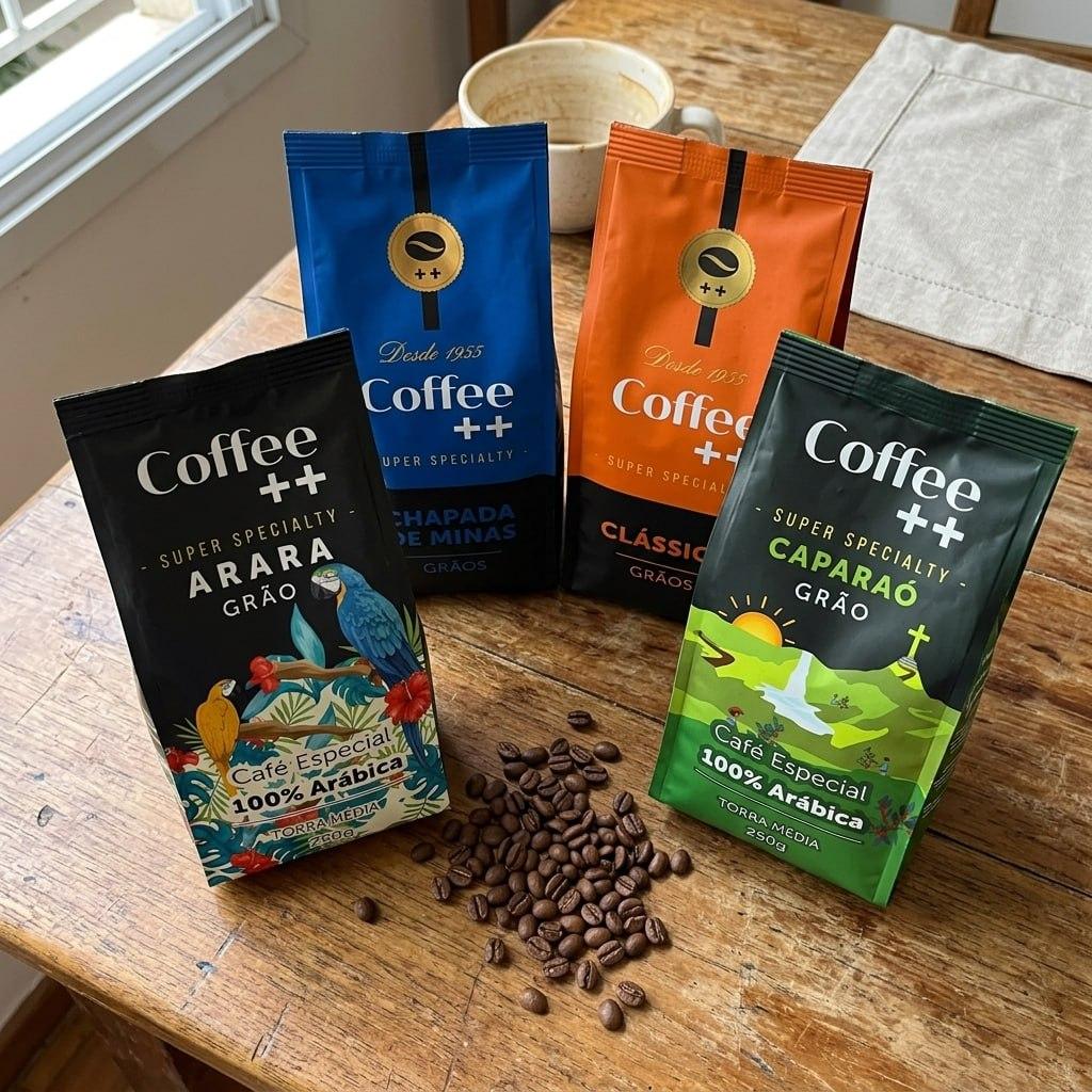 Kit 4 Pacotes Café Especial em Grãos Coffee Mais Variedades 100% Arábica (4x250g) - Arara - Caparaó - Chapada de Minas - Clássico