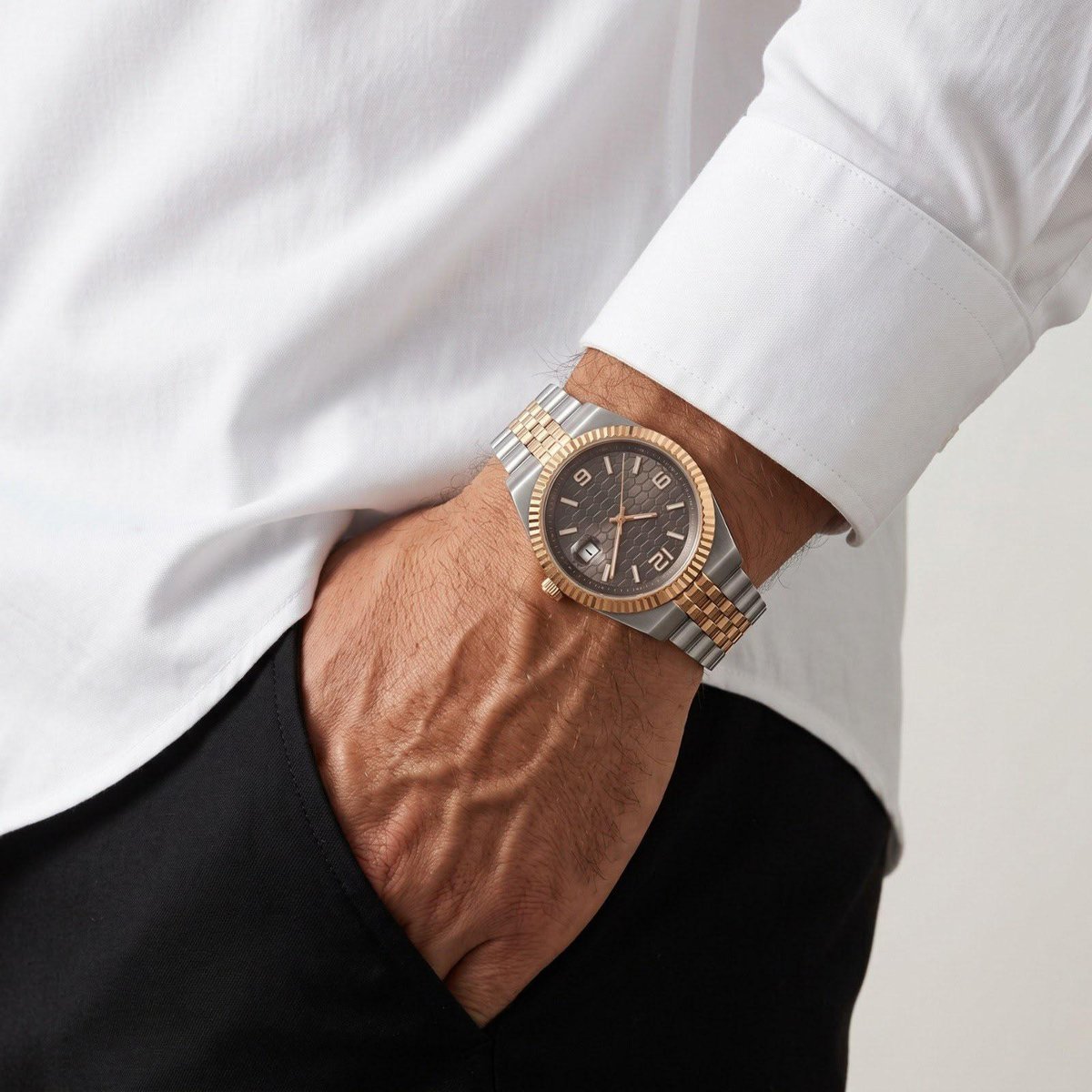 Relógio De Pulso Masculino Fortuna Old Money Minimalista Prata Dourado Cx Cinza