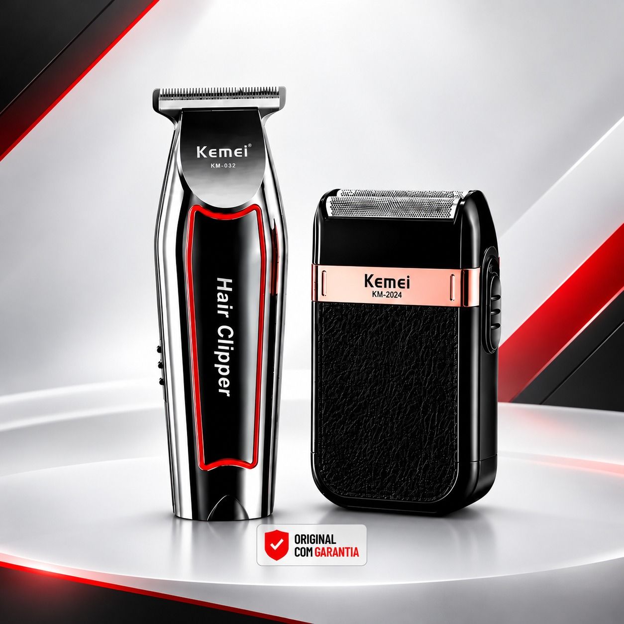 Kit Máquina Acabamento Kemei Km-032 E Shaver Km-2024 Bivolt Prateado 127/220v