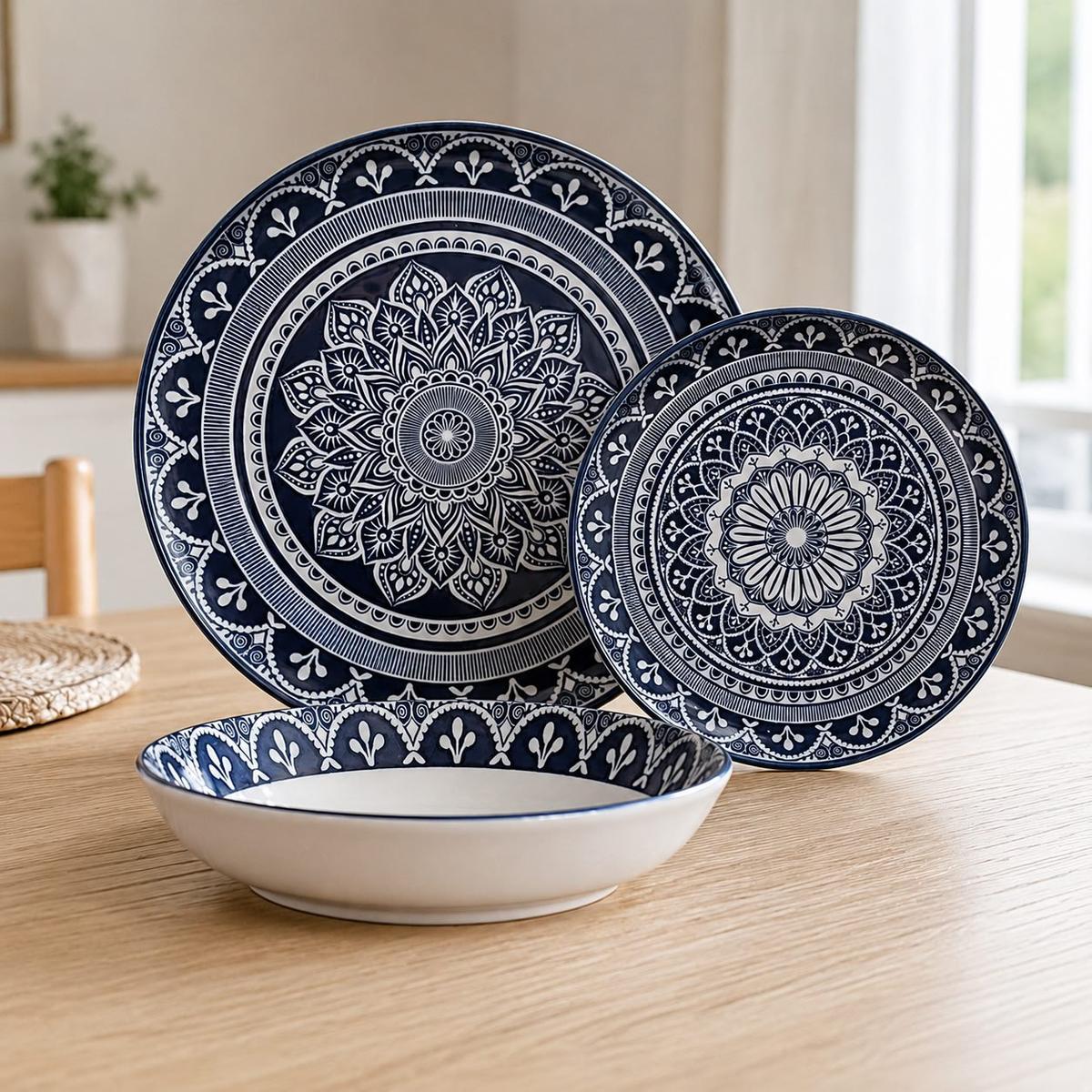 Aparelho De Jantar 18 Peças Flat Málaga Azul Cerâmica Oxford