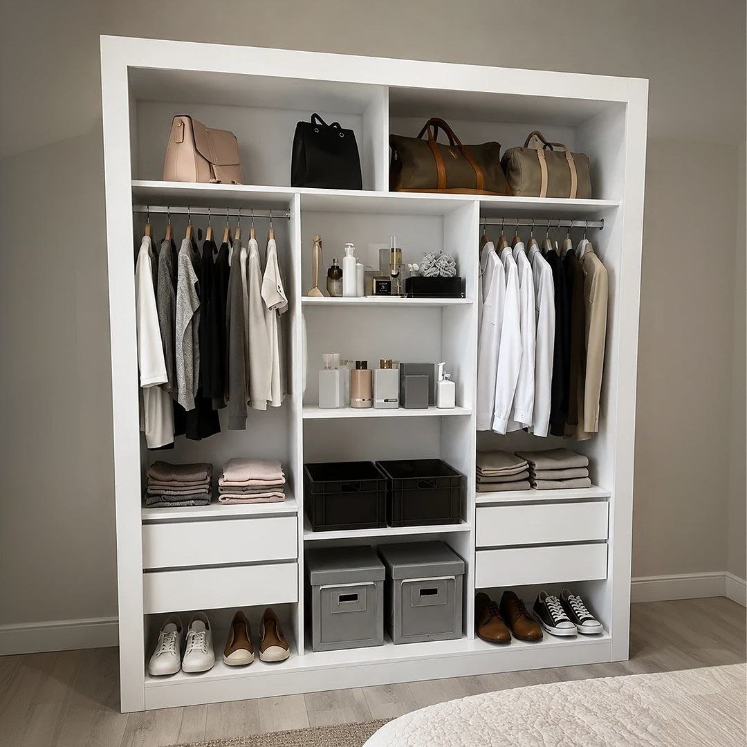 Closet Casal MDF 4 Gavetas 5 Prateleiras Branco Amoudi