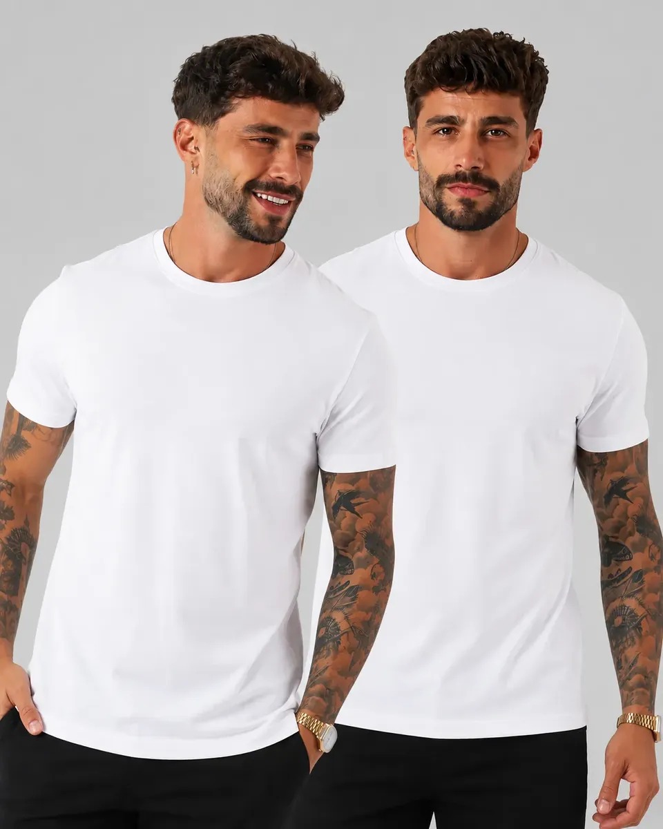 Kit 2 Camiseta Masculina Malha Peruana Premium (P ao G1)