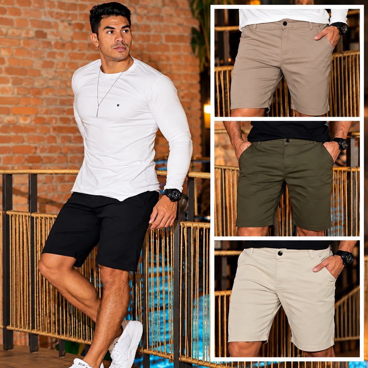 Bermuda Sarja Com Bolso Faca E Lycra