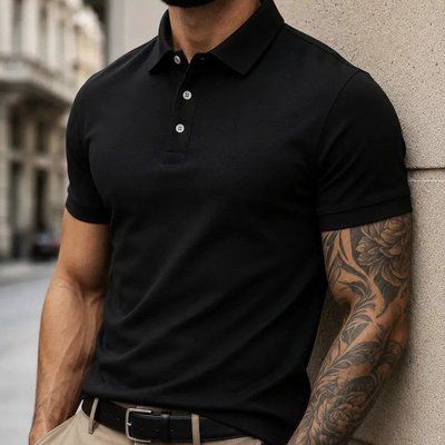 Camisa Polo Masculina Piquet Slim Manga Curta Preto (P ao GG)