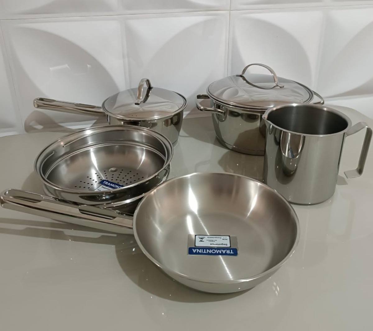 Jogo de Panelas Tramontina Allegra 5 Peças | em Aço Inox, com Fundo Triplo