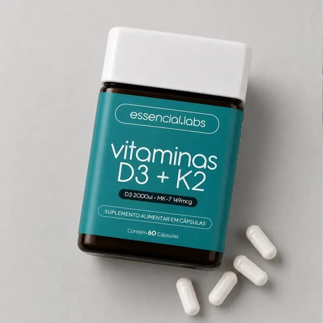 VITAMINA D3 + K2 Menaquinona-7 - Fórmula com Máxima Concentração e Biodisponibilidade - 60 Cápsulas