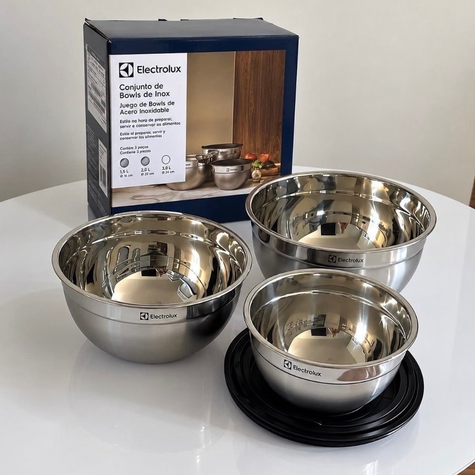 Conjunto Com 3 Bowls Tigelas De Inox Com Tampa Electrolux