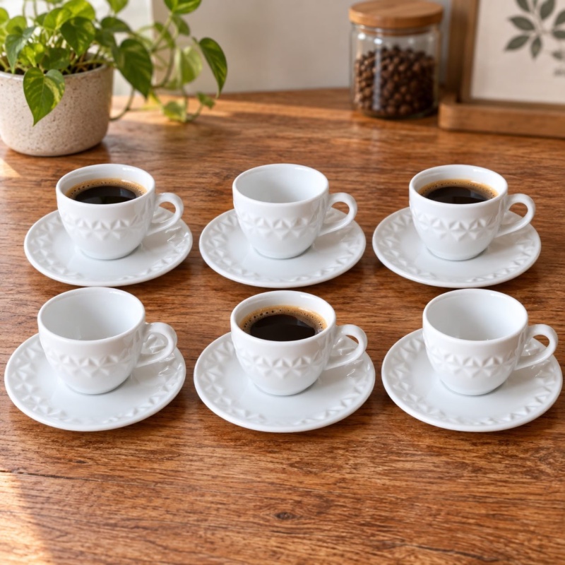 6 Xicaras De Café 75 ML Com Pires Em Porcelana Mia Perola Oxford Pracasa.net