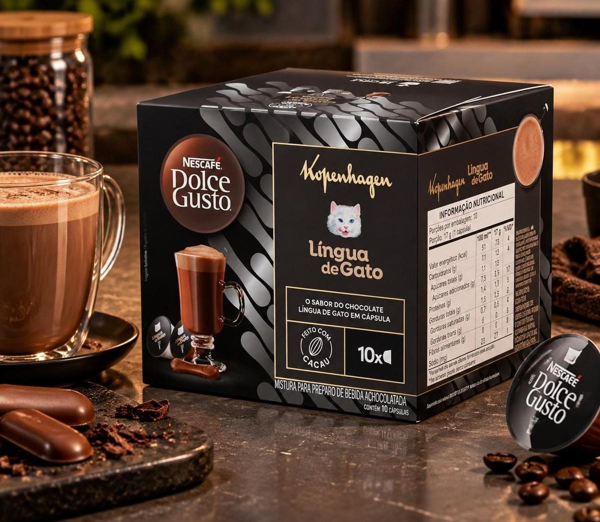 Achocolatado em Cápsula Nescafé Dolce Gusto Kopenhagen Língua de Gato 10 cápsulas ​