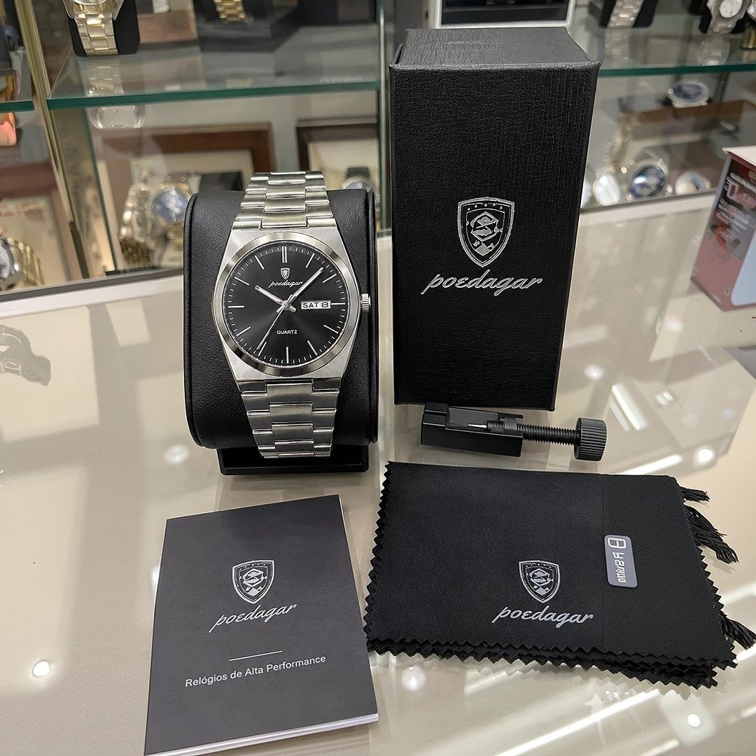 Relógio Poedagar Suiço Masculino Aço Inox Old Money C/caixa