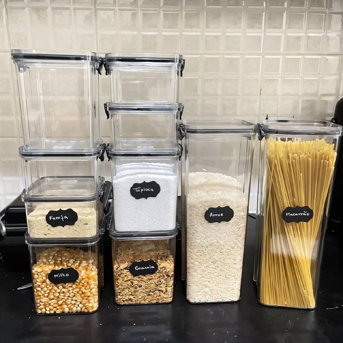 Kit 15 Potes Hermético Cadencia Mantimentos Retangular Cozinha Branco Rishon 22,4 Litros
