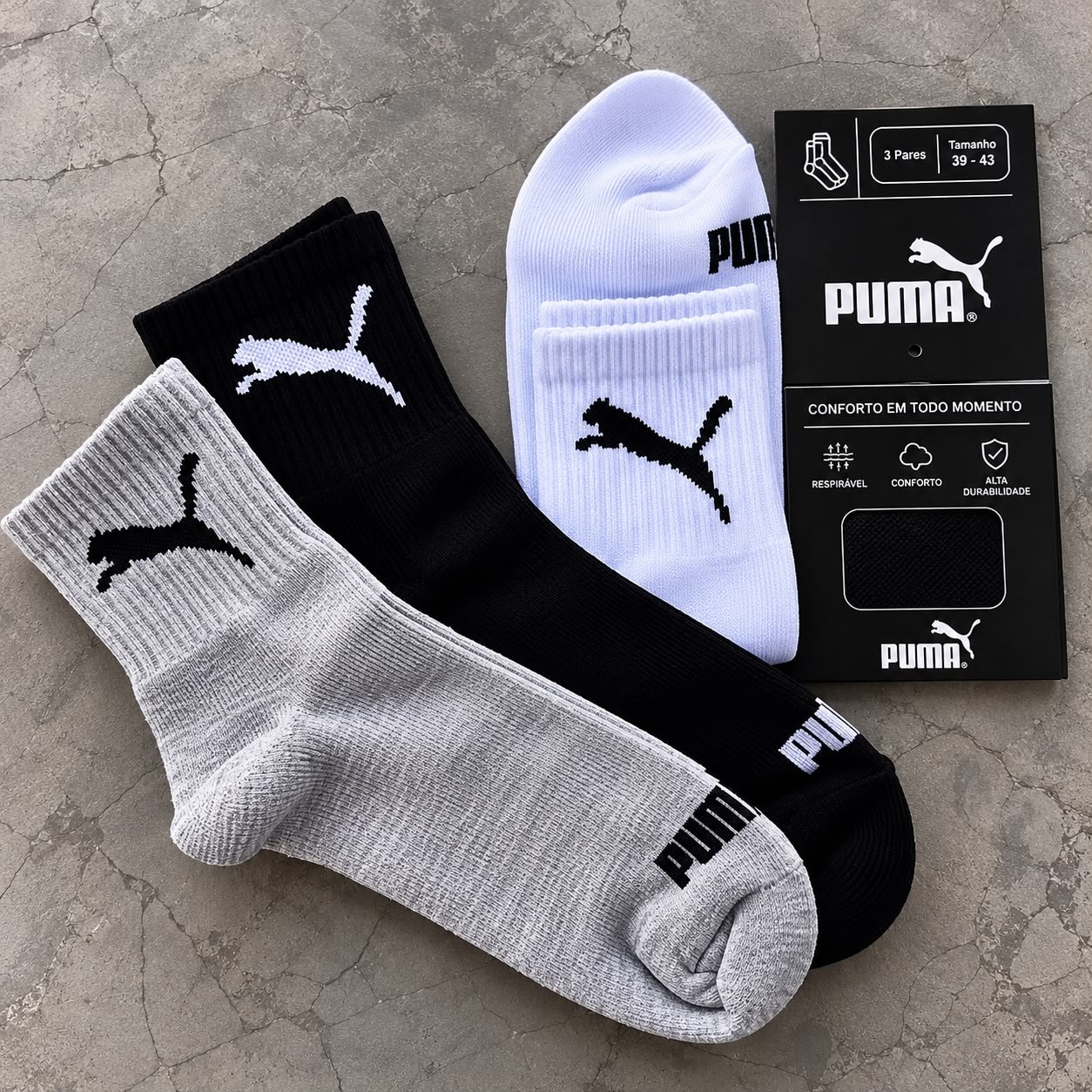 Kit 6 Pares Meias Puma Cano Médio Alto Atoalhada Original (M ao GG)