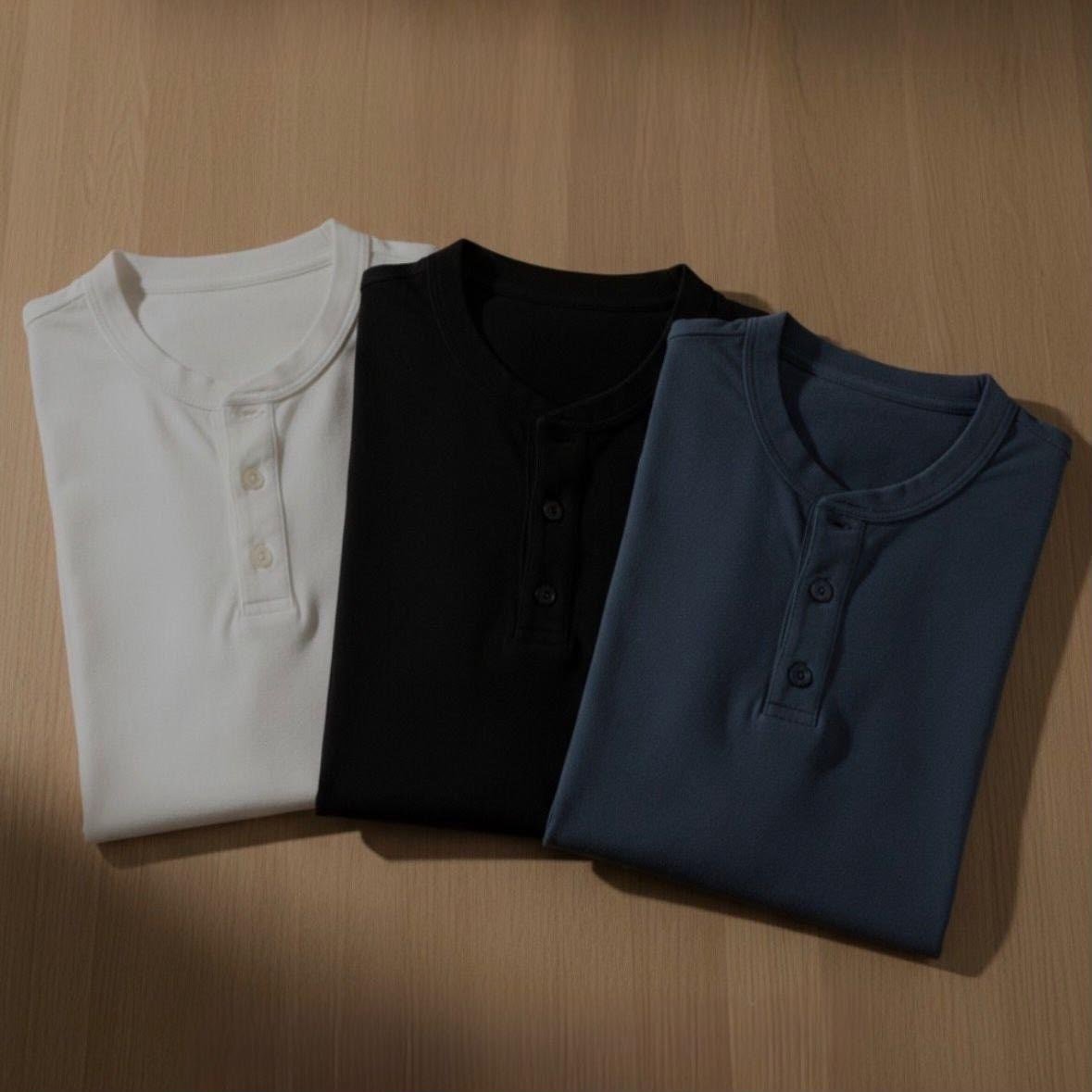 Kit 2 Camiseta Henley Masculina Manga Longa Slim 2 Botões
