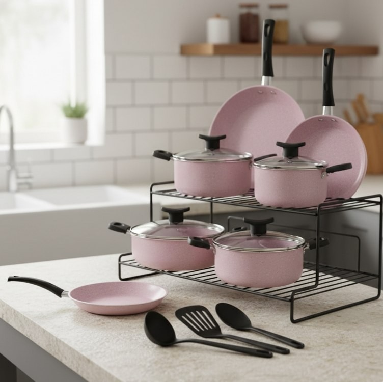 Jogo De Panelas Brinox 10 Peças Ceramic Life Floria Rosa