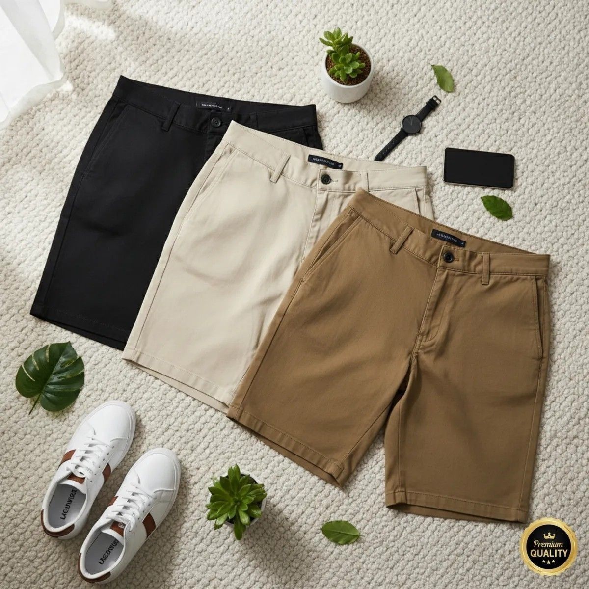 Kit 3 Bermuda Masculina Sarja Short Jeans Social Brim Lisa (40 a 46)