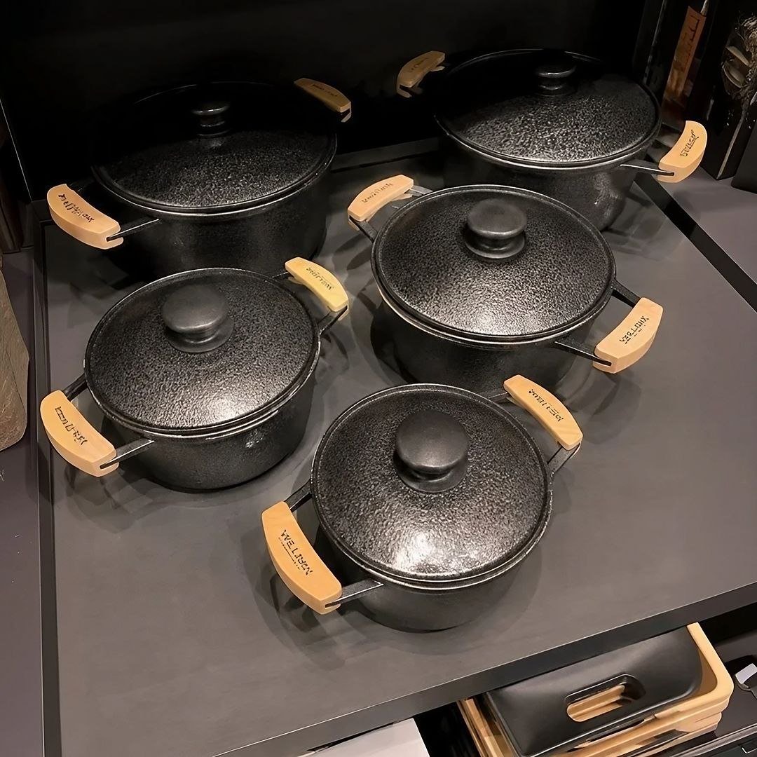 Jogo De Panela Alumínio Fundido Batido Grosso Preto 5 Peças
