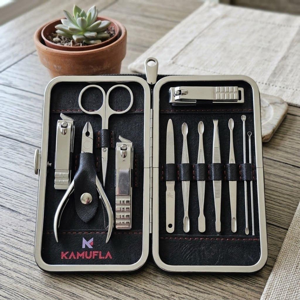 Kit Cortador De Unha Portátil Estojo Alicate Manicure 12 Pç - Kamufla