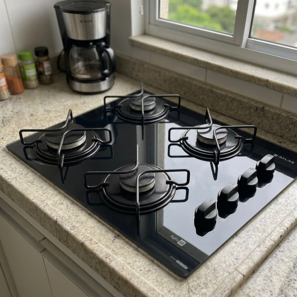 Cooktop 4 Bocas Atlas Agile Up Mesa Vidro Mega Chama Bivolt