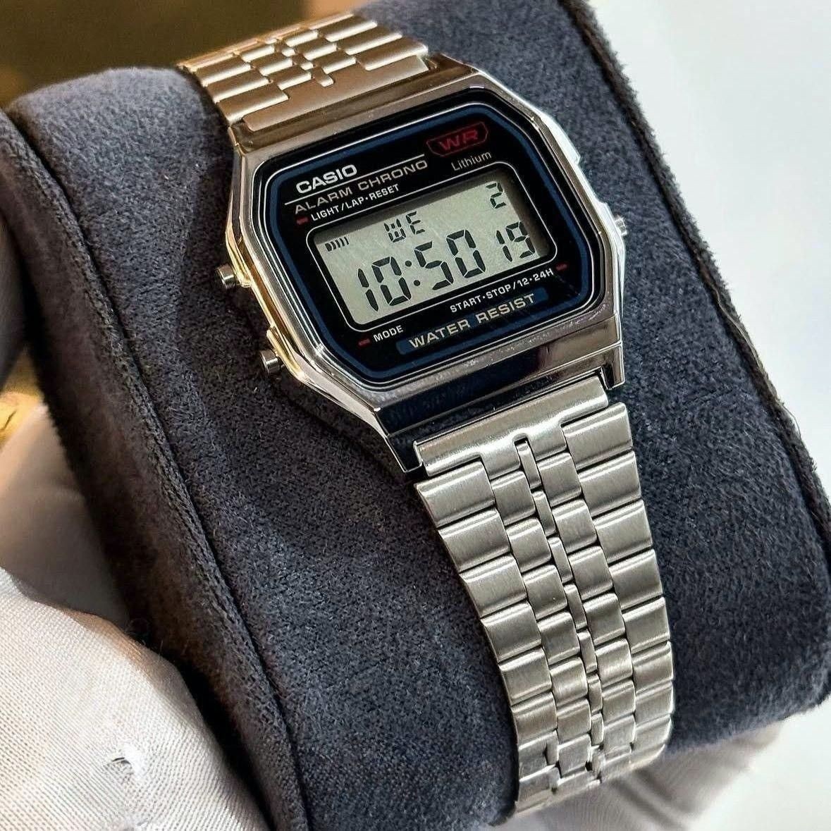 Relogio Casio Unissex Vintage Prata - A158wa-1df Correia Prateado Bisel Prateado Fundo P