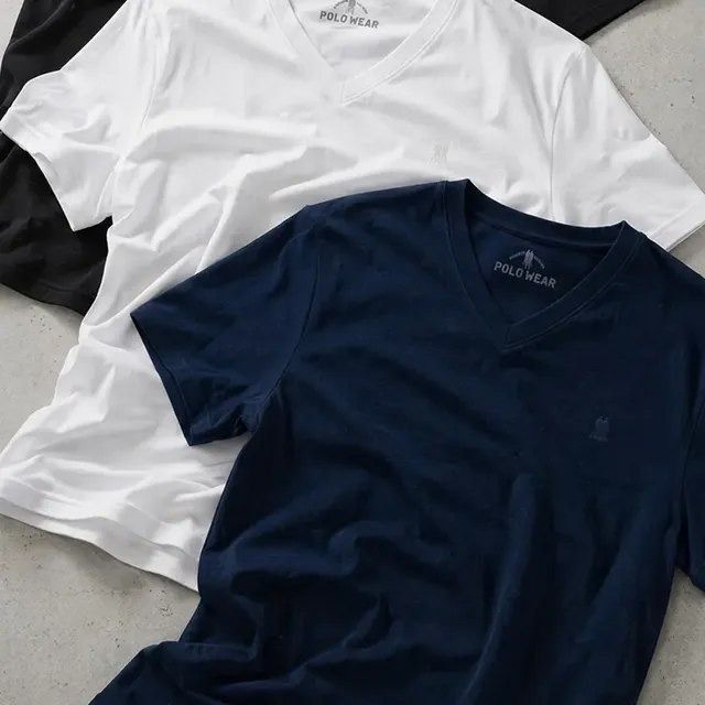 Kit com 3 Camisetas Gola V Polo Wear (P ao GG)